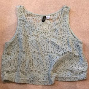 H&M green lace tank/crop top